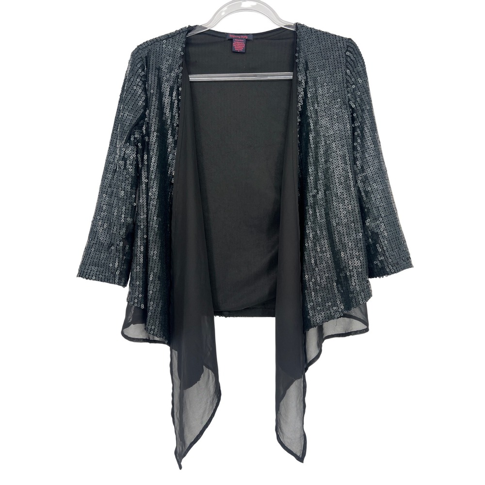 Imaginary Voyage Black Sequin Cardigan Whimsigoth Gothic Chiffon Hem Small